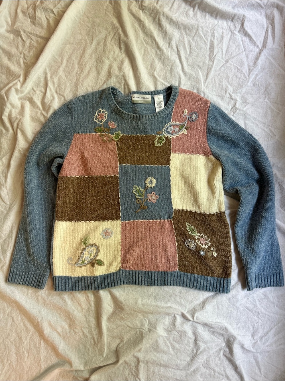 Alfred Dunner Patchwork Embroidered Floral Grandma Sweater